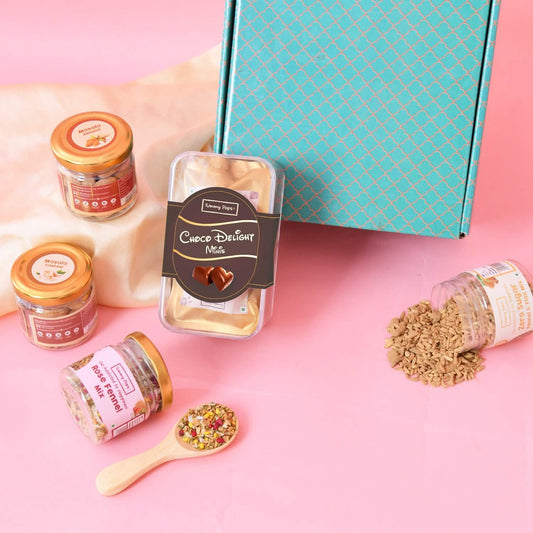 Bond Bites Hamper - 6 jars of Cookies, Fennel mix, Dry fruits in a pack!