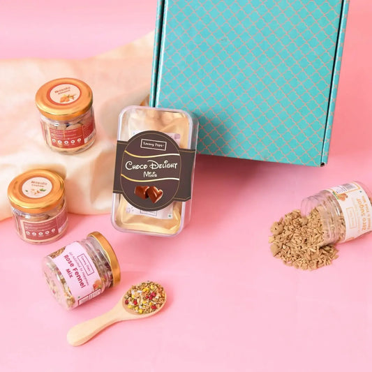 Bond Bites Hamper - 6 jars of Cookies, Fennel mix, Dry fruits in a pack!