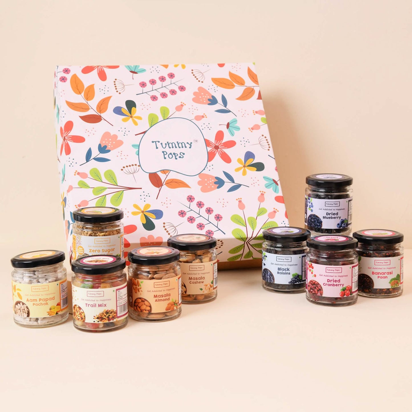 Happiness Diwali Kit - 9 premium glass jars of berries, dry fruits & nuts, Mouth Fresheners!