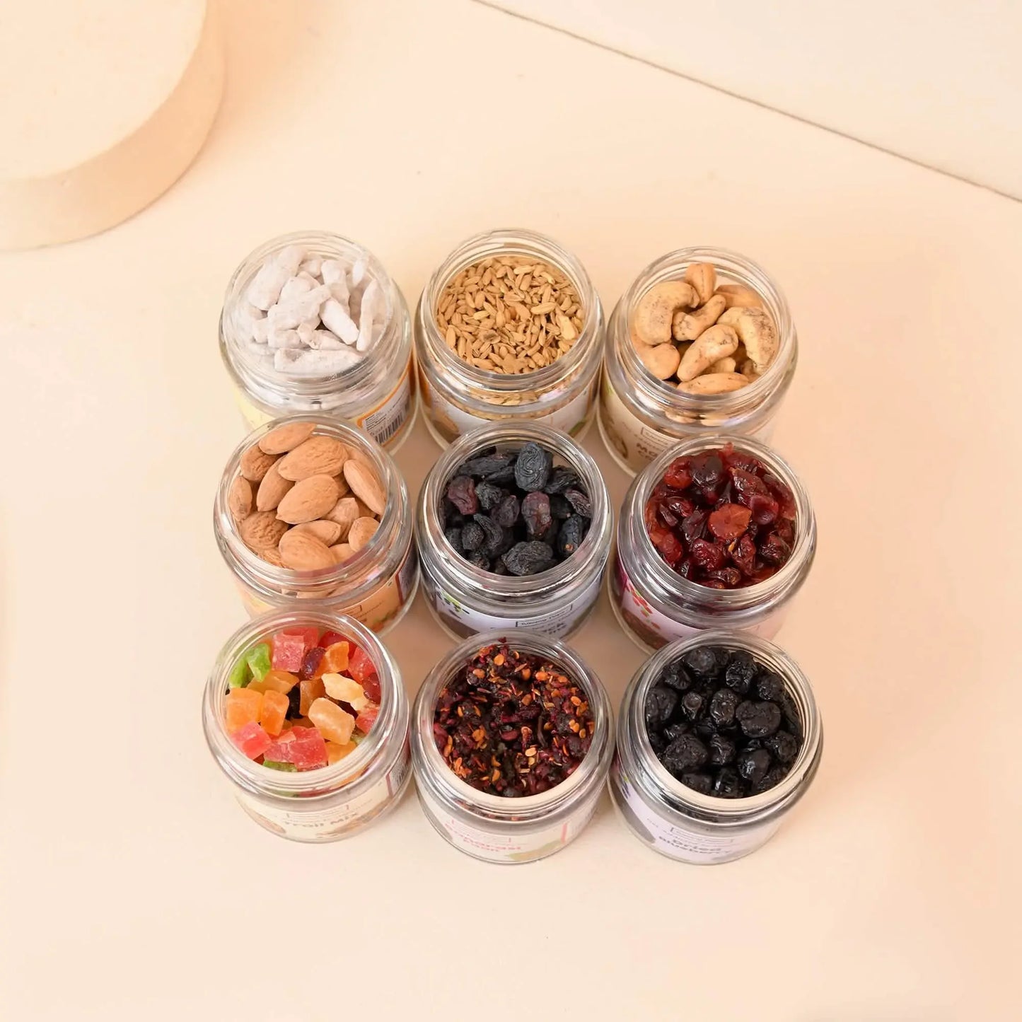 Happiness Kit - 9 premium glass jars of berries, dry fruits & nuts, Mouth Fresheners!
