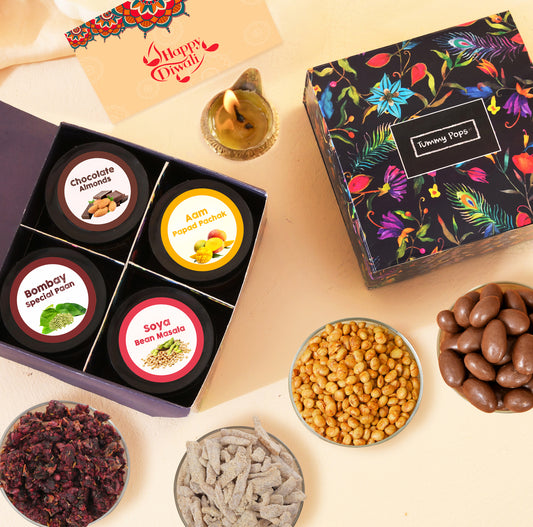 Festive Flavour Box- 4 jars of Dry Fruits, Snacks, Mouth Fresheners, Digestives!