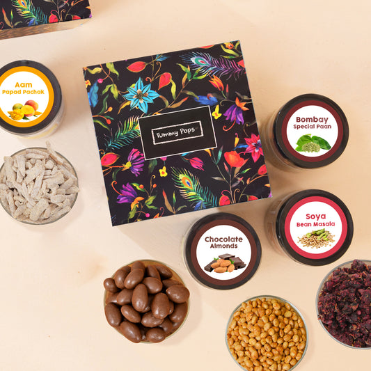 Festive Flavour Box- 4 jars of Dry Fruits, Snacks, Mouth Fresheners, Digestives!