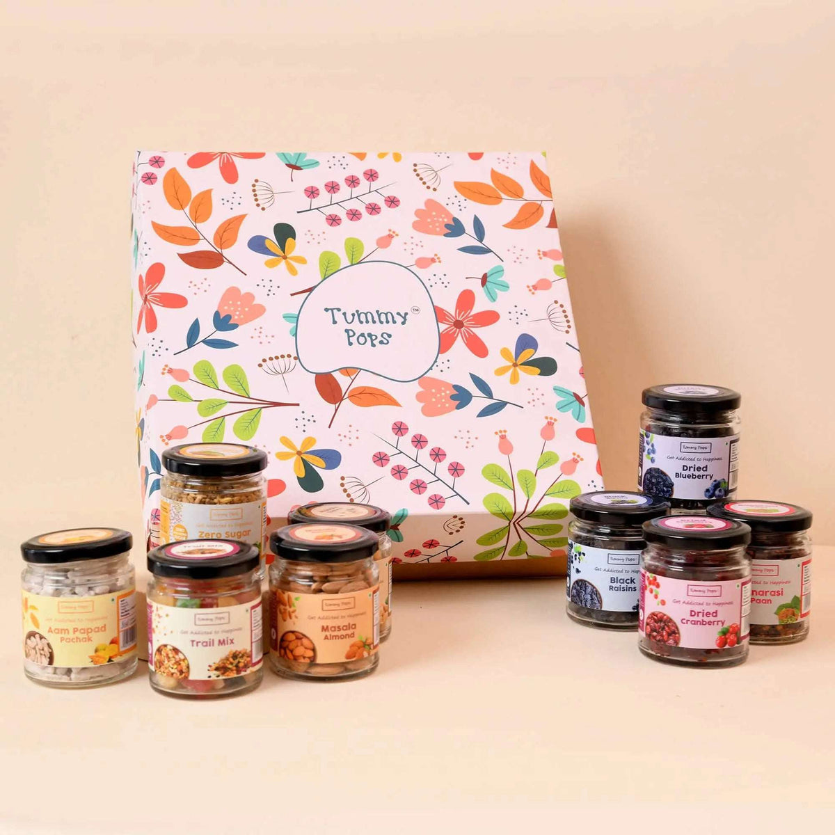 Happiness Diwali Kit - 9 premium glass jars of berries, dry fruits & nuts, Mouth Fresheners!