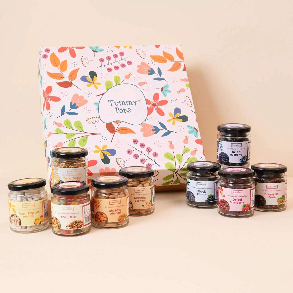 Happiness Diwali Kit - 9 premium glass jars of berries, dry fruits & nuts, Mouth Fresheners!
