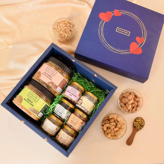 Spree Food Box - 8 jars of Dry fruits, Mouth fresheners & roasted snacks!