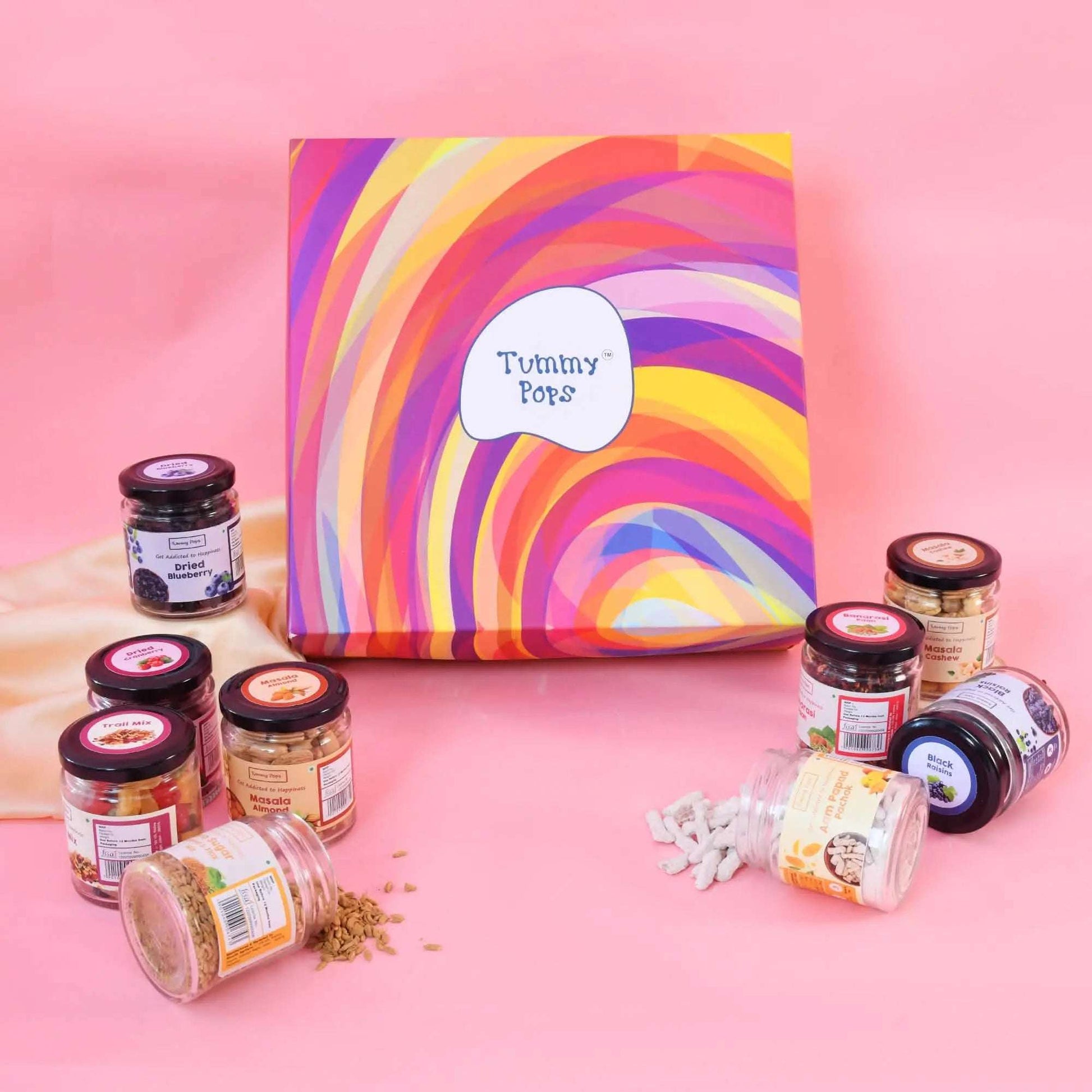 Loads Of Happiness Diwali Kit - Large glass jar pack of 9 with berries, dry fruits & nuts, mouth fresheners!