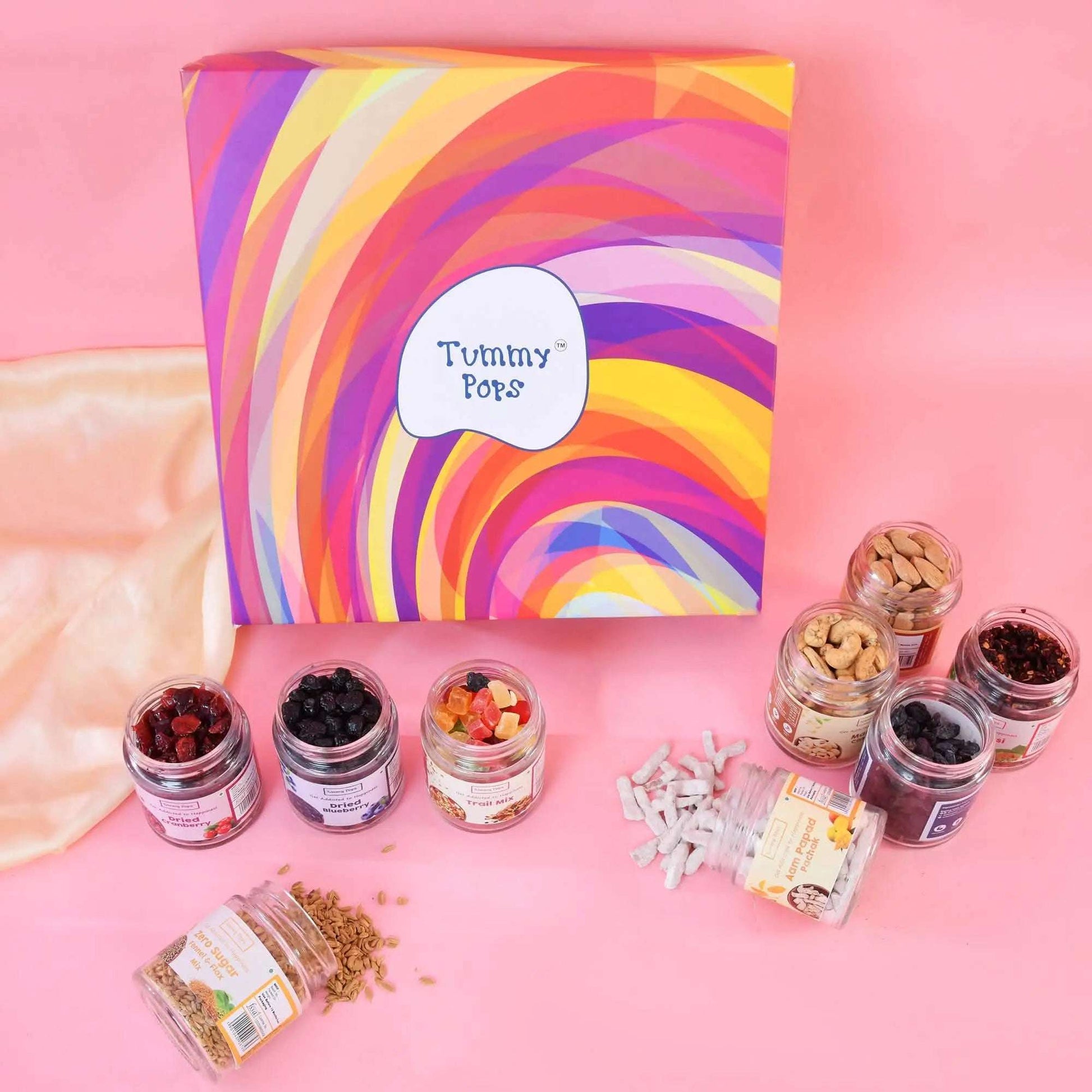 Loads Of Happiness Diwali Kit - Large glass jar pack of 9 with berries, dry fruits & nuts, mouth fresheners!